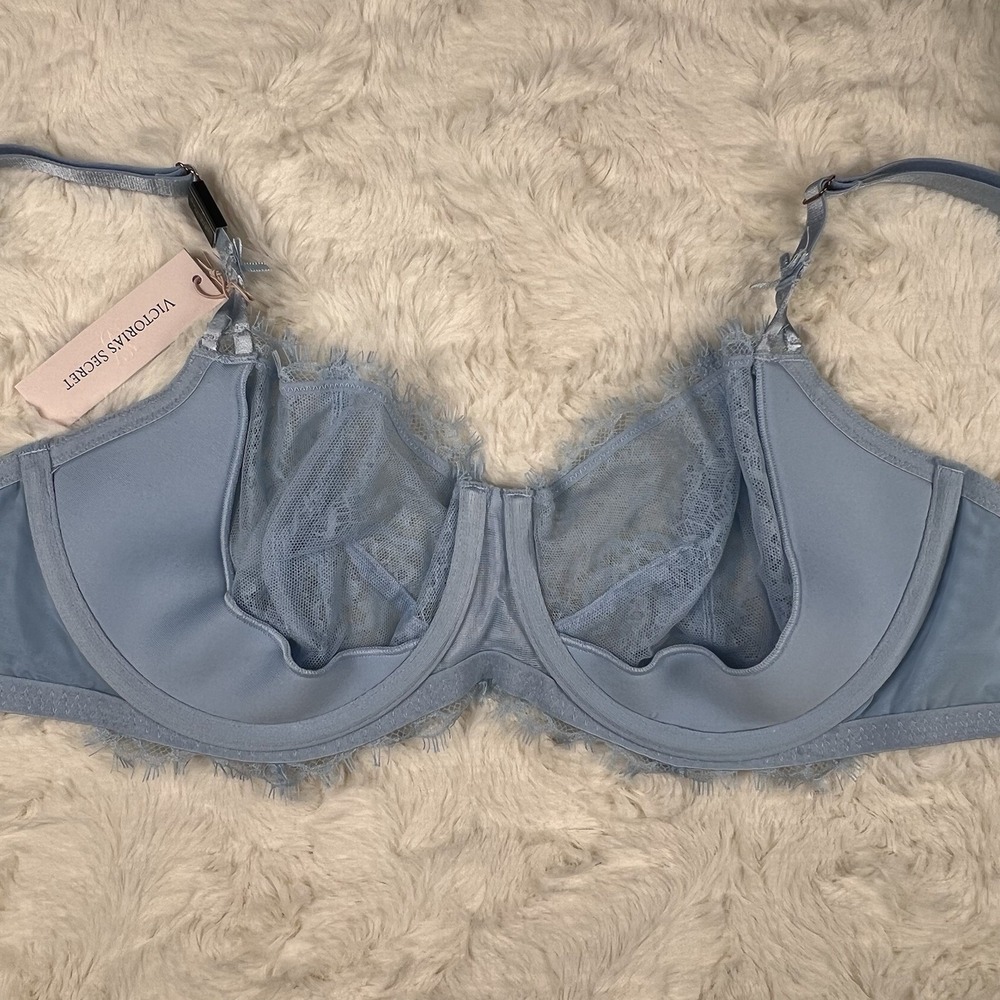 Victoria's Secret Dream Angels Unlined Uplift Sling Lace Bra Dusty Blue 34DD NWT - Picture 6 of 7
